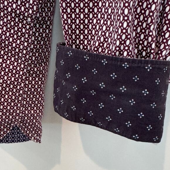 Ted Baker Men's Button Up Shirt Size 5 Burgundy Geometric Print Long Sleeve - Picture 6 of 7